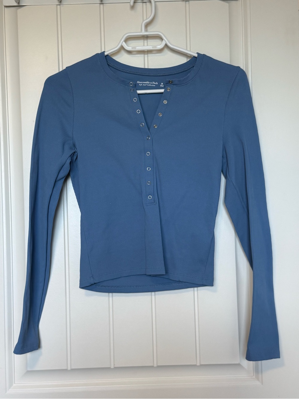 Abercrombie & Fitch Slate Blue Ribbed Long-Sleeve Henley Top